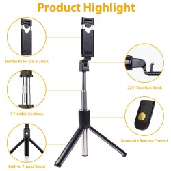 Bluetooth Extendable Wireless Ultra-Compact Selfie Stick with Remote and Tripod Stand for iPhone, Samsung, All Android, All Type C and More Bluetooth Extendable Wireless Ultra-Compact Selfie Stick with Remote and Tripod Stand for iPhone, Samsung, All Android, All Type C and More