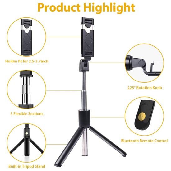 Bluetooth Extendable Wireless Ultra-Compact Selfie Stick with Remote and Tripod Stand for iPhone, Samsung, All Android, All Type C and More Bluetooth Extendable Wireless Ultra-Compact Selfie Stick with Remote and Tripod Stand for iPhone, Samsung, All Android, All Type C and More