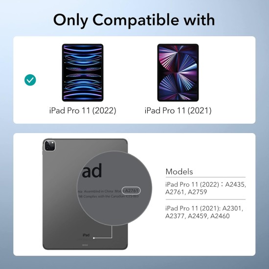 ESR for iPad Pro 11 inch Case (2022/2021, 4th/3rd Generation), Transparent Matte Back Cover, Soft Protective, Supports Pencil 2, Project Zero Series Case, Frosted Black