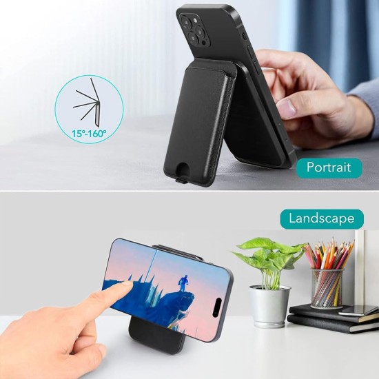 HaloLock Vegan Leather Wallet Stand, MagSafe Wallet and Adjustable Stand, Compatible with iPhone 14/14 Plus/14 Pro/14 Pro Max and 13/12 Series, Not Compatible with 13/12 mini, 3 Card Holder, Black HaloLock Vegan Leather Wallet Stand, MagSafe Wallet and Adjustable Stand, Compatible with iPhone 14/14 Plus/14 Pro/14 Pro Max and 13/12 Series, Not Compatible with 13/12 mini, 3 Card Holder, Black