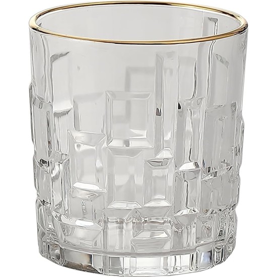 Cairo Whisky Glass 330 ml - Set of 6 Pcs YG1687 - With Gold Line