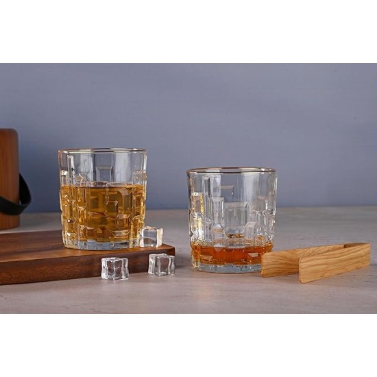 Cairo Whisky Glass 330 ml - Set of 6 Pcs YG1687 - With Gold Line