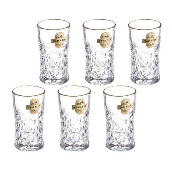Morocco Water Glass 290 ml - Set of 6 Pcs YG1692 with Gold line