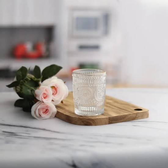 Embossed Crystal Whisky Glass 310 ml - Set of 6 Pcs With Gold Line YG19523