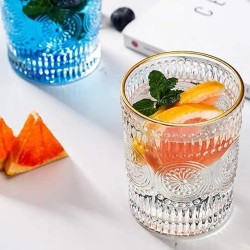 Embossed Crystal Whisky Glass 310 ml - Set of 6 Pcs With Gold Line YG19523