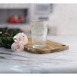 Embossed Crystal Water Glass 340 ml - Set of 6 Pcs YG19524 - With Gold Line