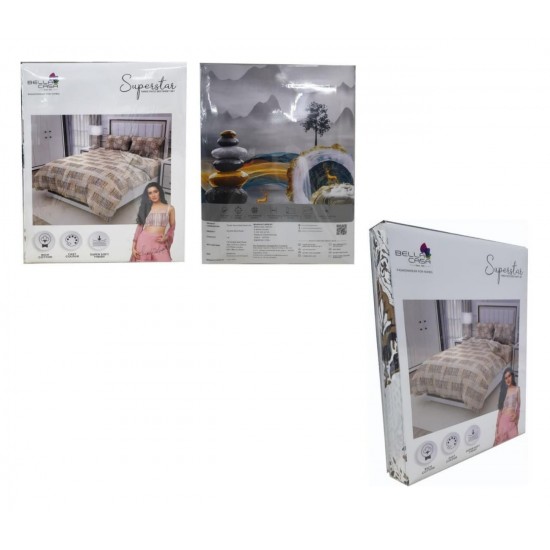 Bella Casa, Double Bedsheet Set with 2 Pillow Covers - Cotton -Superstar Bella Casa, Double Bedsheet Set with 2 Pillow Covers - Cotton -Superstar