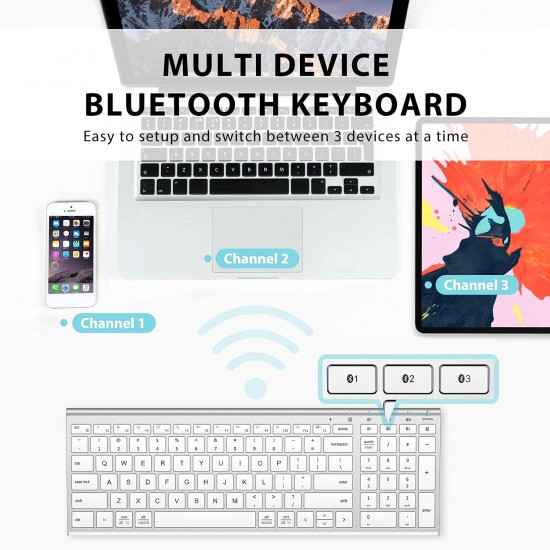 iClever Bluetooth Keyboard BK10, Multi-Device Rechargeable Wireless Keyboard - Sliver iClever Bluetooth Keyboard BK10, Multi-Device Rechargeable Wireless Keyboard - Sliver