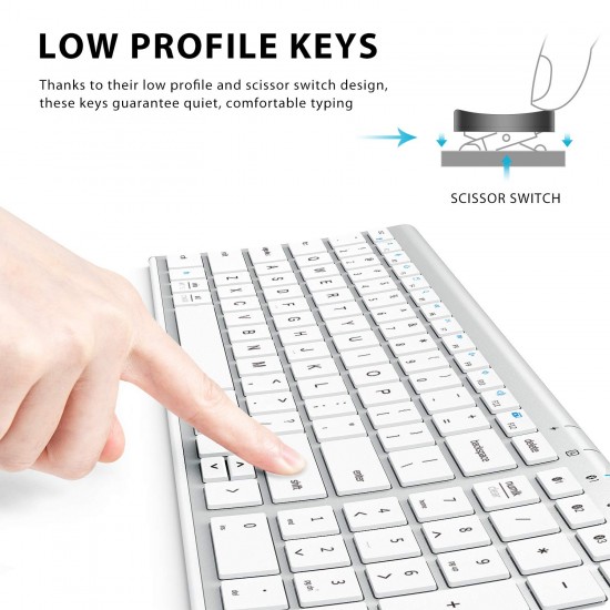 iClever Bluetooth Keyboard BK10, Multi-Device Rechargeable Wireless Keyboard - Sliver iClever Bluetooth Keyboard BK10, Multi-Device Rechargeable Wireless Keyboard - Sliver
