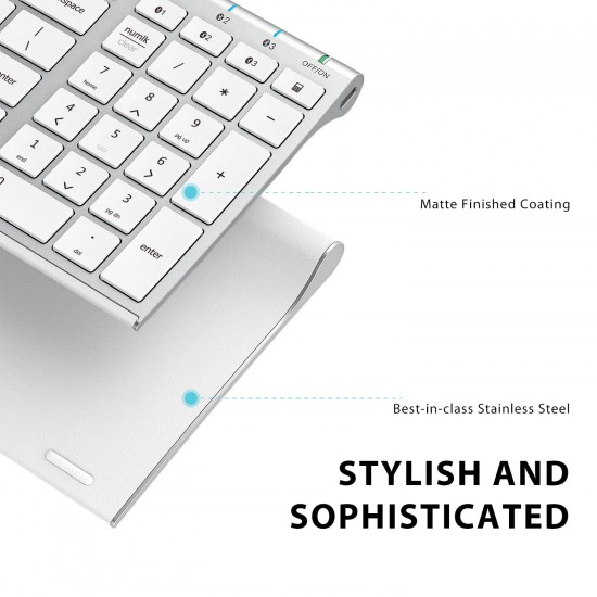 iClever Bluetooth Keyboard BK10, Multi-Device Rechargeable Wireless Keyboard - Sliver iClever Bluetooth Keyboard BK10, Multi-Device Rechargeable Wireless Keyboard - Sliver