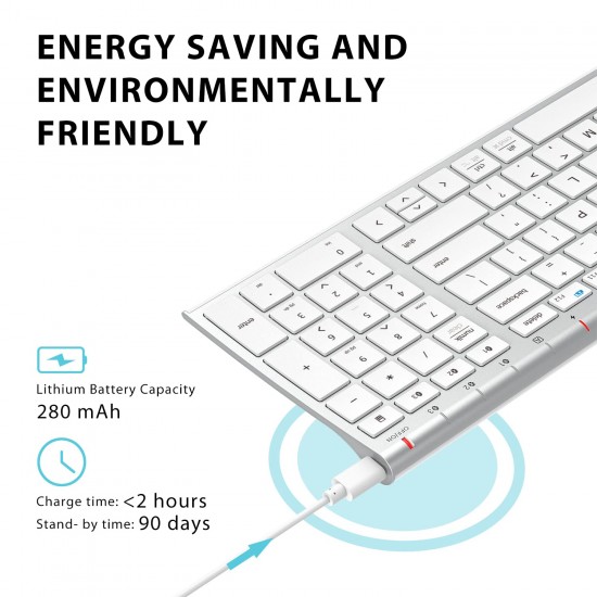 iClever Bluetooth Keyboard BK10, Multi-Device Rechargeable Wireless Keyboard - Sliver iClever Bluetooth Keyboard BK10, Multi-Device Rechargeable Wireless Keyboard - Sliver