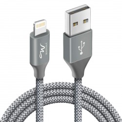 Wayona Nylon Braided USB to Lightning Fast Charging and Data Sync Cable Compatible for iPhone 13, 12,11, X, 8, 7, 6, 5, iPad Air, Pro, Mini (3 FT Pack of 1, Grey)