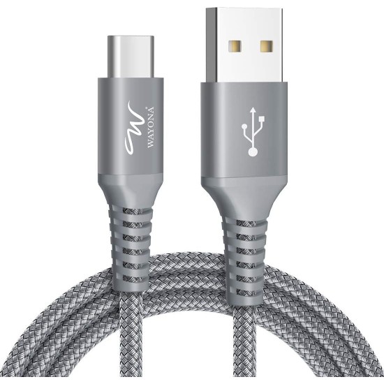 Wayona Type C Cable Nylon Braided Usb C Quick Charger Fast Charging Cord For Tablets Samsung Galaxy - (1M, Grey) Wayona Type C Cable Nylon Braided Usb C Quick Charger Fast Charging Cord For Tablets Samsung Galaxy - (1M, Grey)