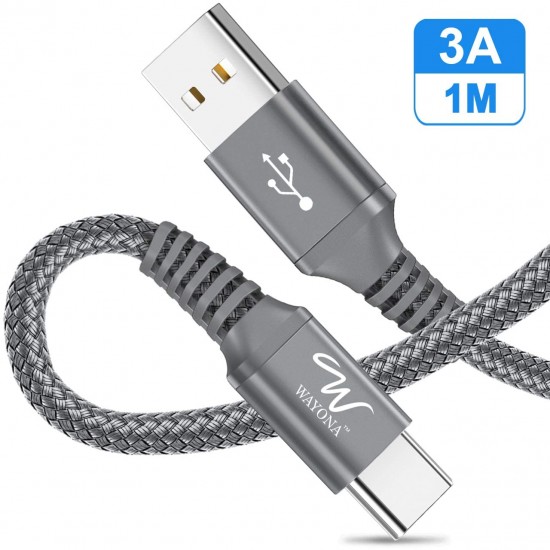 Wayona Type C Cable Nylon Braided Usb C Quick Charger Fast Charging Cord For Tablets Samsung Galaxy - (1M, Grey) Wayona Type C Cable Nylon Braided Usb C Quick Charger Fast Charging Cord For Tablets Samsung Galaxy - (1M, Grey)