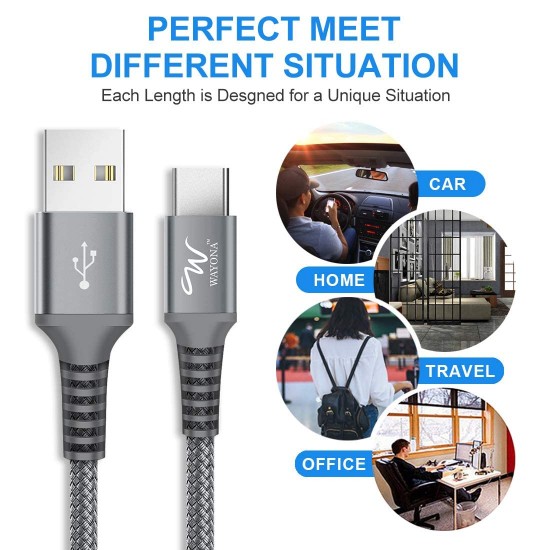 Wayona Type C Cable Nylon Braided Usb C Quick Charger Fast Charging Cord For Tablets Samsung Galaxy - (1M, Grey) Wayona Type C Cable Nylon Braided Usb C Quick Charger Fast Charging Cord For Tablets Samsung Galaxy - (1M, Grey)