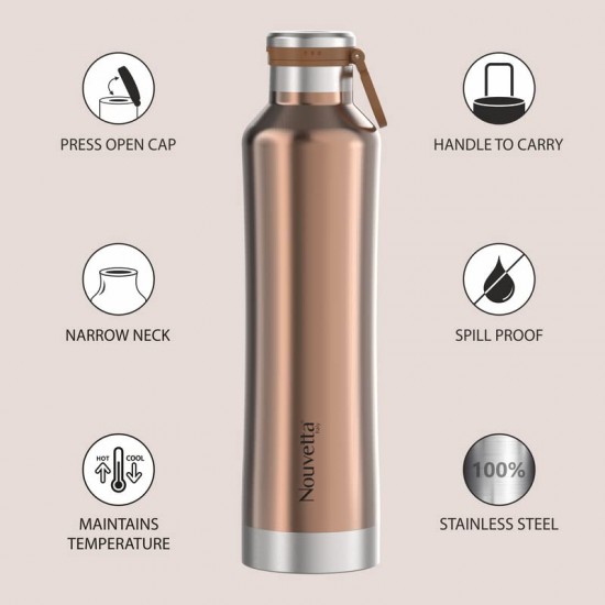 Nouvetta Jet Double Wall Stainless Steel Flask Bottle, 1000 ml - Red