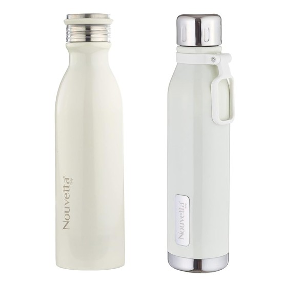 Nouvetta Double Wall Bottle - White 750 ml Bottle (Pack of 2, White, Steel) Nouvetta Double Wall Bottle - White 750 ml Bottle (Pack of 2, White, Steel)
