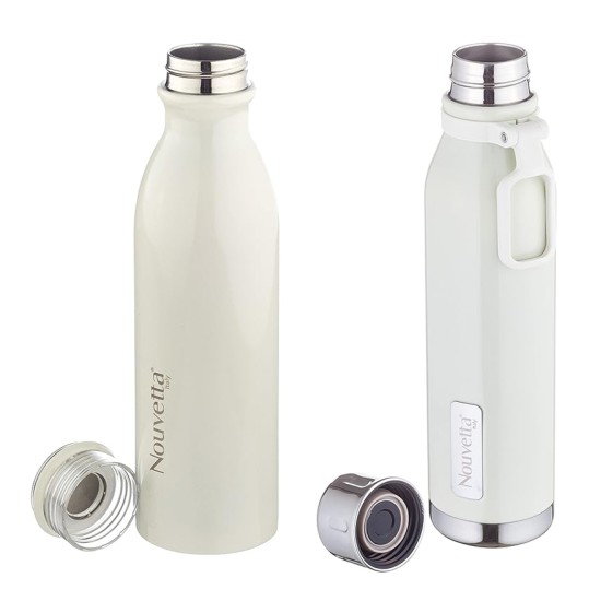 Nouvetta Double Wall Bottle - White 750 ml Bottle (Pack of 2, White, Steel) Nouvetta Double Wall Bottle - White 750 ml Bottle (Pack of 2, White, Steel)