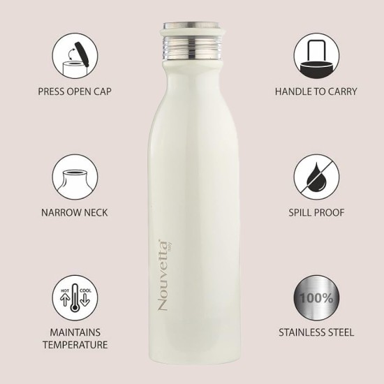 Nouvetta Double Wall Bottle - White 750 ml Bottle (Pack of 2, White, Steel) Nouvetta Double Wall Bottle - White 750 ml Bottle (Pack of 2, White, Steel)