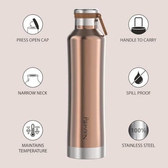 Nouvetta Etihad Double Wall Bottle - Copper 750 ml Bottle (Pack of 2, copper, Steel)