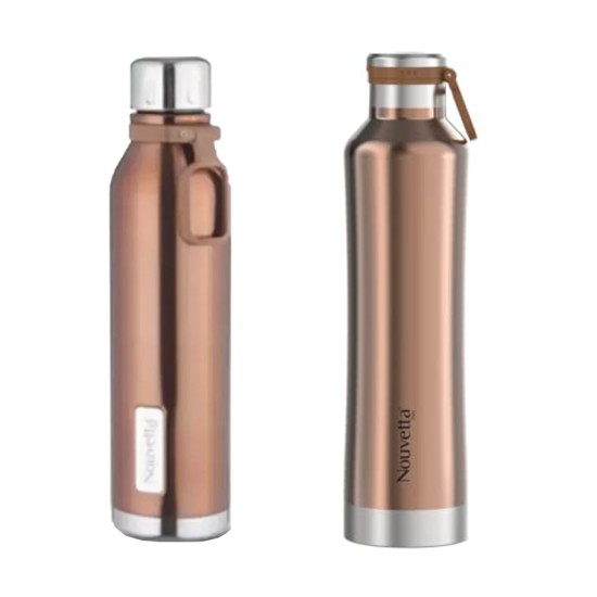Nouvetta Etihad Double Wall Bottle - Copper 750 ml Bottle (Pack of 2, copper, Steel)