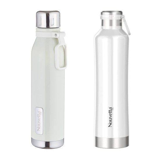 Nouvetta Etihad Double Wall Bottle - White 750 ml Bottle (Pack of 2, White, Steel)