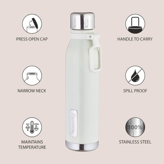 Nouvetta Etihad Double Wall Bottle - White 750 ml Bottle (Pack of 2, White, Steel)