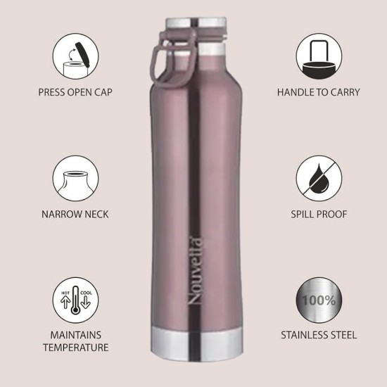 Nouvetta Etihad Double Wall Bottle - Rose Gold 750 ml Bottle (Pack of 2, Rose Gold, Steel)