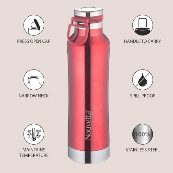 Nouvetta Etihad Double Wall Bottle - Red 750 ml Bottle  (Pack of 2, Red, Steel) 