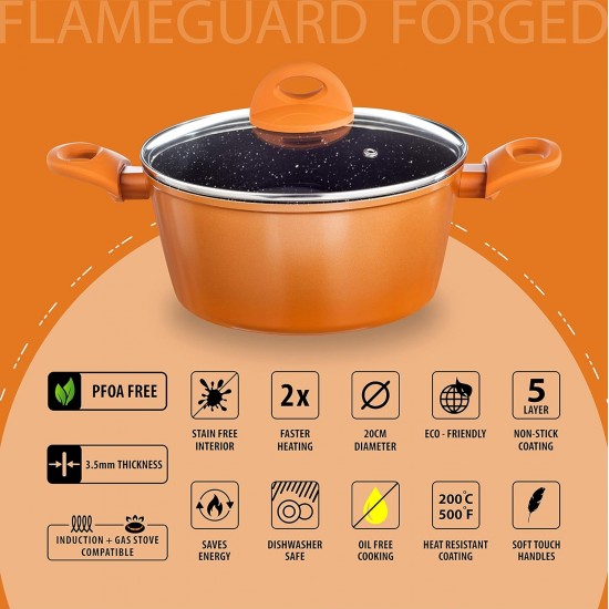 Nouvetta Flame Guard Forged Casserole with Lid (20 cm) and 3.5mm Thickness, Copper