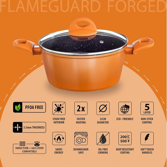 Nouvetta Flame Guard Forged Casserole with Lid(22 cm) and 3.5mm Thickness, Copper Nouvetta Flame Guard Forged Casserole with Lid(22 cm) and 3.5mm Thickness, Copper