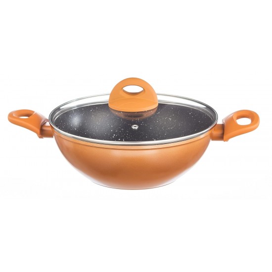 Nouvetta Flame Guard Forged Non Stick Kadhai with Glass Lid (24 cm, 3 Coat, 3.5mm Thickness), Copper Nouvetta Flame Guard Forged Non Stick Kadhai with Glass Lid (24 cm, 3 Coat, 3.5mm Thickness), Copper